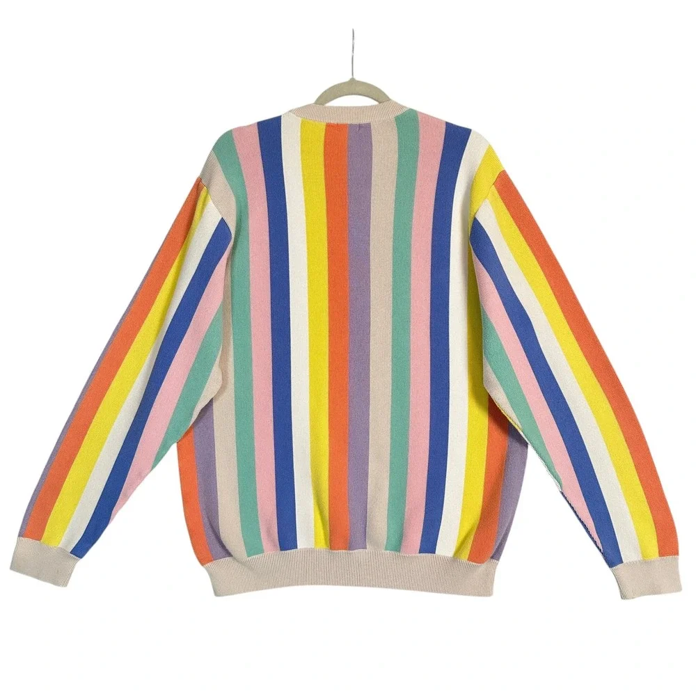 Maus & Hoffman Sweater XL Pima Cotton Vertical Rainbow Stripe Crewneck Multi VTG